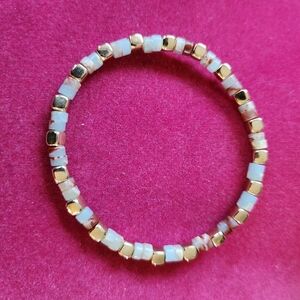Natural Stone And Gold Tone Beaded Bracelet. Handmade.
